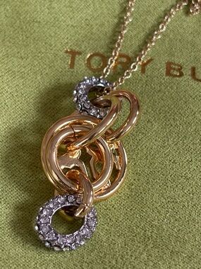 Tory Burch MILLER Pave Interlocking Pendant Necklace NWT